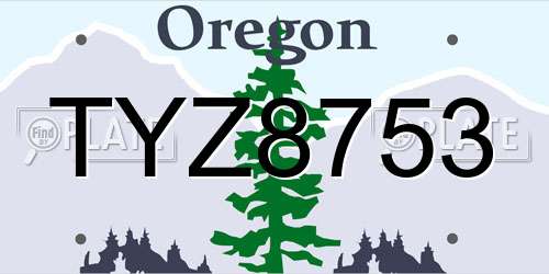 TYZ8753 Oregon License Plate