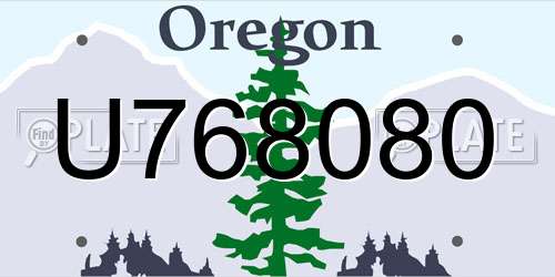 U768080 Oregon License Plate