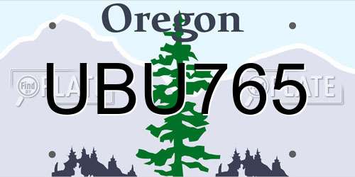 UBU765 Oregon License Plate