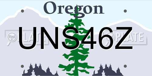 UNS46Z Oregon License Plate