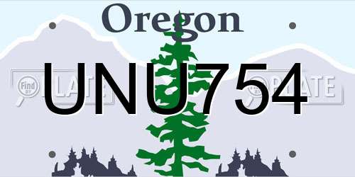 UNU754 Oregon License Plate