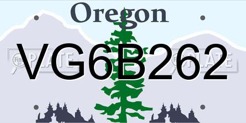VG6B262 Oregon License Plate