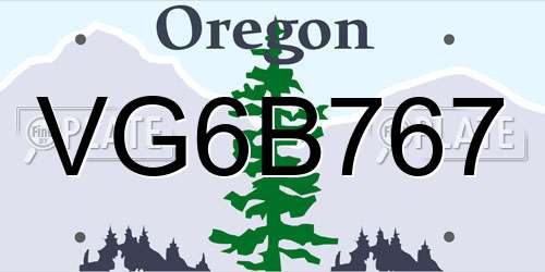 VG6B767 Oregon License Plate