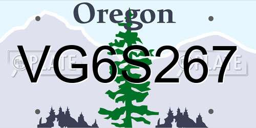 VG6S267 Oregon License Plate