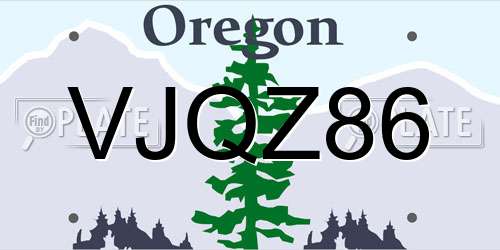 VJQZ86 Oregon License Plate