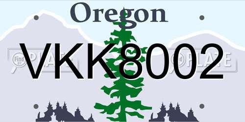 VKK8002 Oregon License Plate