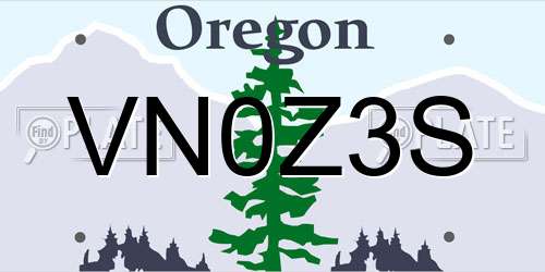 VN0Z3S Oregon License Plate