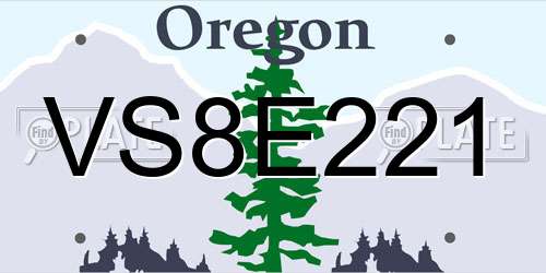 VS8E221 Oregon License Plate