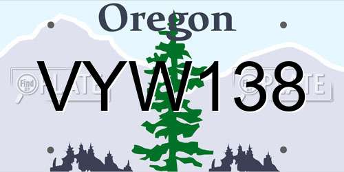VYW138 Oregon License Plate