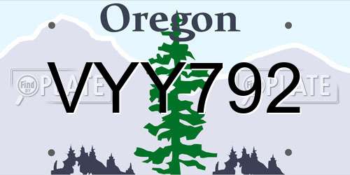 VYY792 Oregon License Plate
