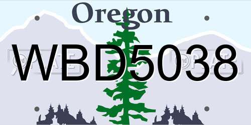 WBD5038 Oregon License Plate
