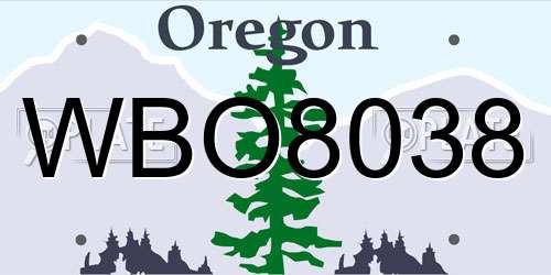 WBO8038 Oregon License Plate