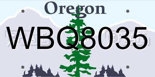 WBQ8035 Oregon License Plate