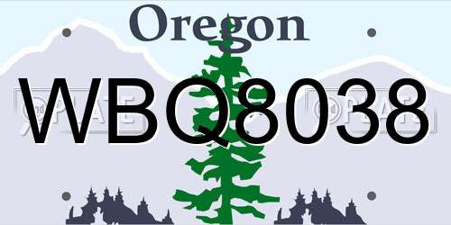 WBQ8038 Oregon License Plate