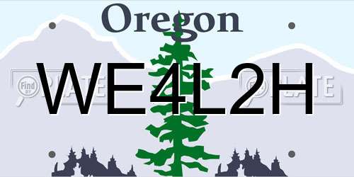 WE4L2H Oregon License Plate