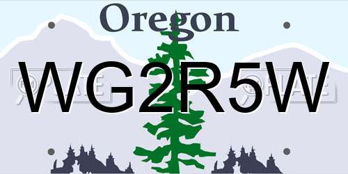 WG2R5W Oregon License Plate