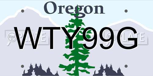 WTY99G Oregon License Plate