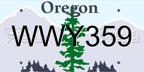 WWY359 Oregon License Plate