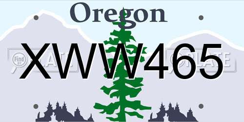 XWW465 Oregon License Plate
