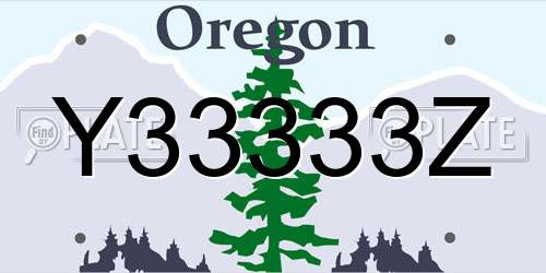 Y33333Z Oregon License Plate