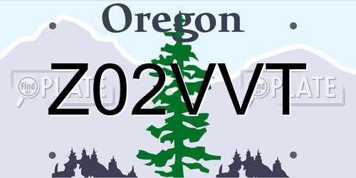 Z02VVT Oregon License Plate