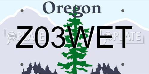 Z03WET Oregon License Plate
