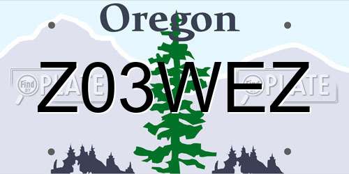 Z03WEZ Oregon License Plate