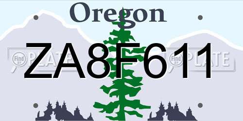 ZA8F611 Oregon License Plate