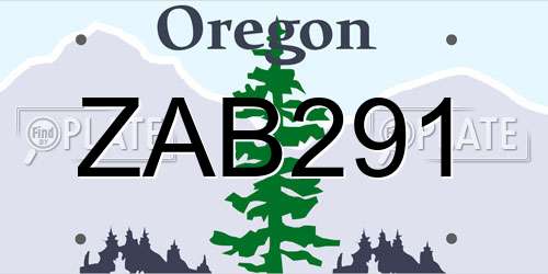 ZAB291 Oregon License Plate