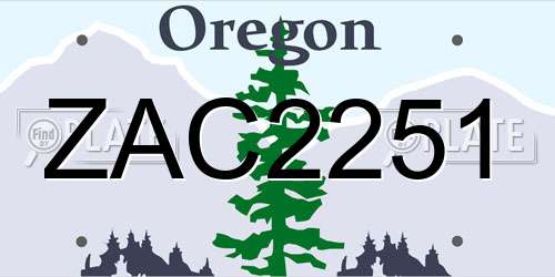 ZAC2251 Oregon License Plate