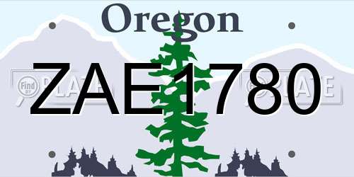 ZAE1780 Oregon License Plate