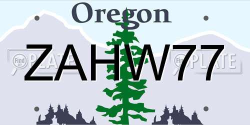 ZAHW77 Oregon License Plate