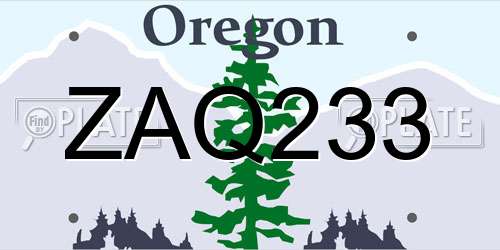 ZAQ233 Oregon License Plate