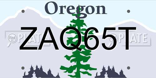 ZAQ65T Oregon License Plate