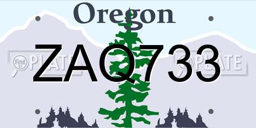 ZAQ733 Oregon License Plate