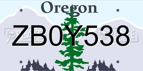 ZB0Y538 Oregon License Plate