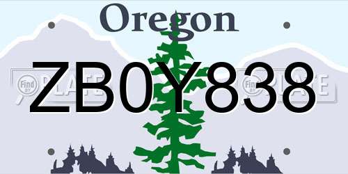 ZB0Y838 Oregon License Plate
