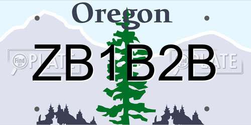 ZB1B2B Oregon License Plate