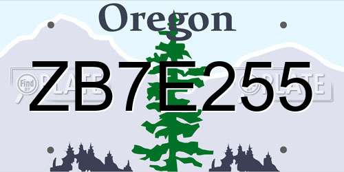 ZB7E255 Oregon License Plate