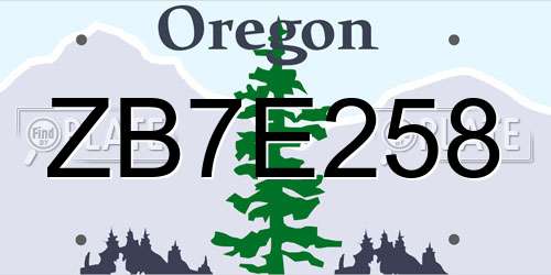 ZB7E258 Oregon License Plate