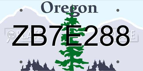 ZB7E288 Oregon License Plate