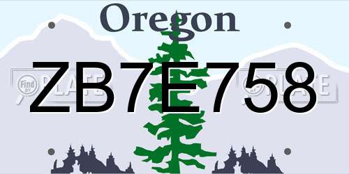 ZB7E758 Oregon License Plate
