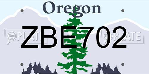 ZBE702 Oregon License Plate
