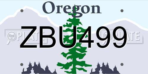 ZBU499 Oregon License Plate