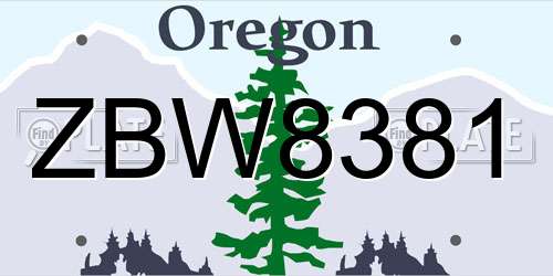ZBW8381 Oregon License Plate
