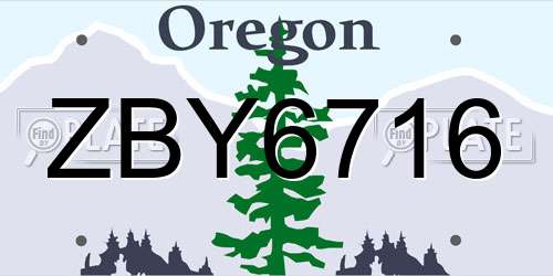 ZBY6716 Oregon License Plate