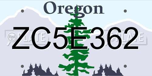 ZC5E362 Oregon License Plate