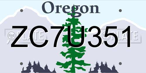 ZC7U351 Oregon License Plate