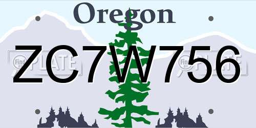 ZC7W756 Oregon License Plate