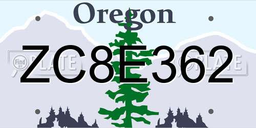 ZC8E362 Oregon License Plate